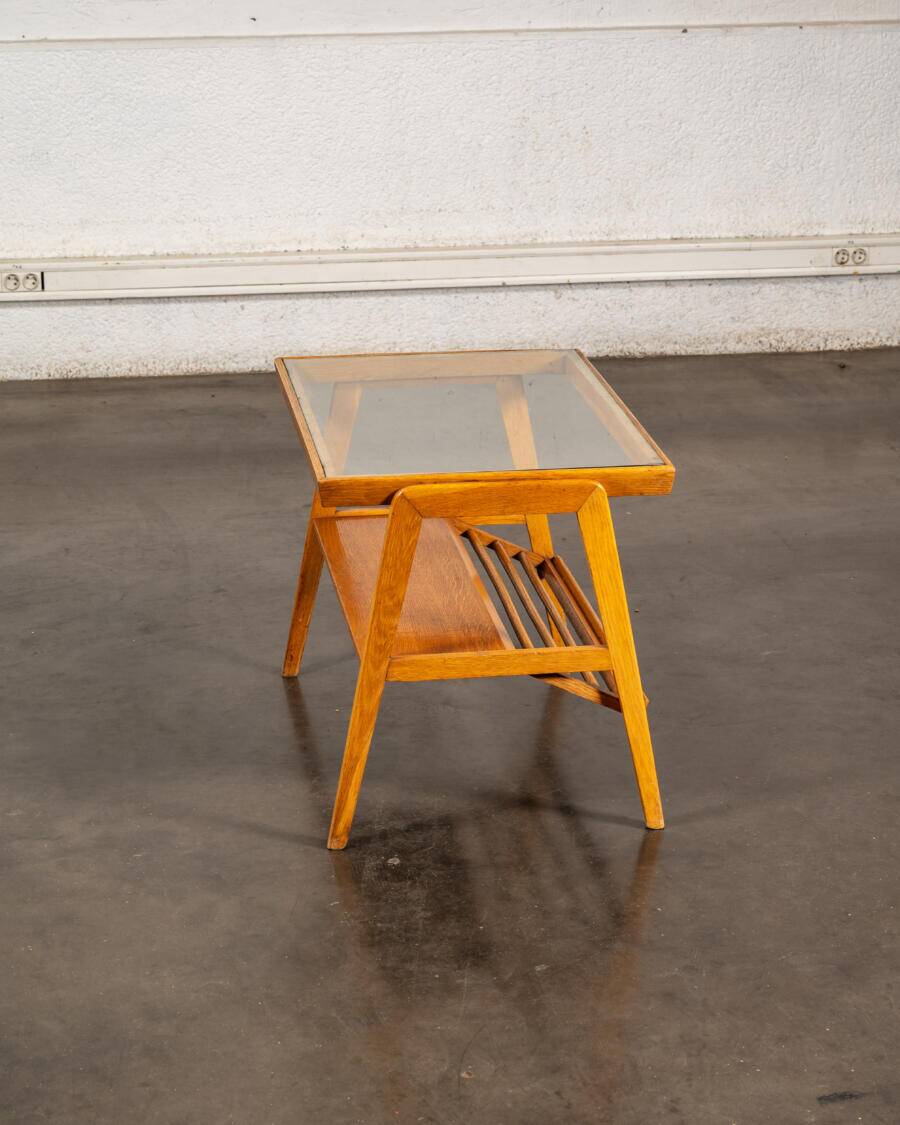 Glass and wood side table