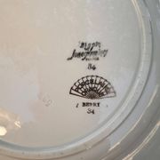 Round earthenware plate Digoin Sarreguemines Berry green with golden frieze.