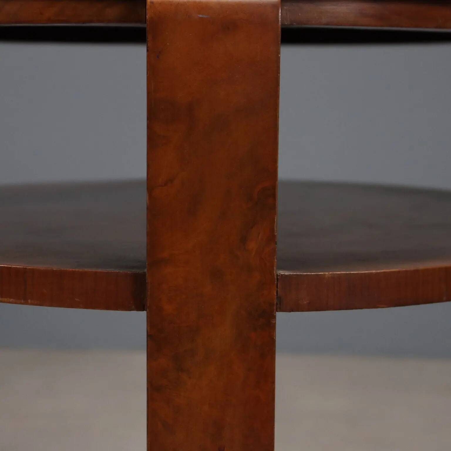 Table basse Art déco ancienne en noyer avec plateau en verre, Italie, XXe siècle