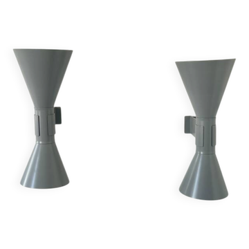 Pair of vintage wall lights Marseille by Le Corbusier, grey metal, France, 90.