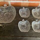 Salad bowl + 4 vintage moulded glass bowls in apple shape #D457