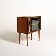 Cabinet de bar tambour en teck scandinave