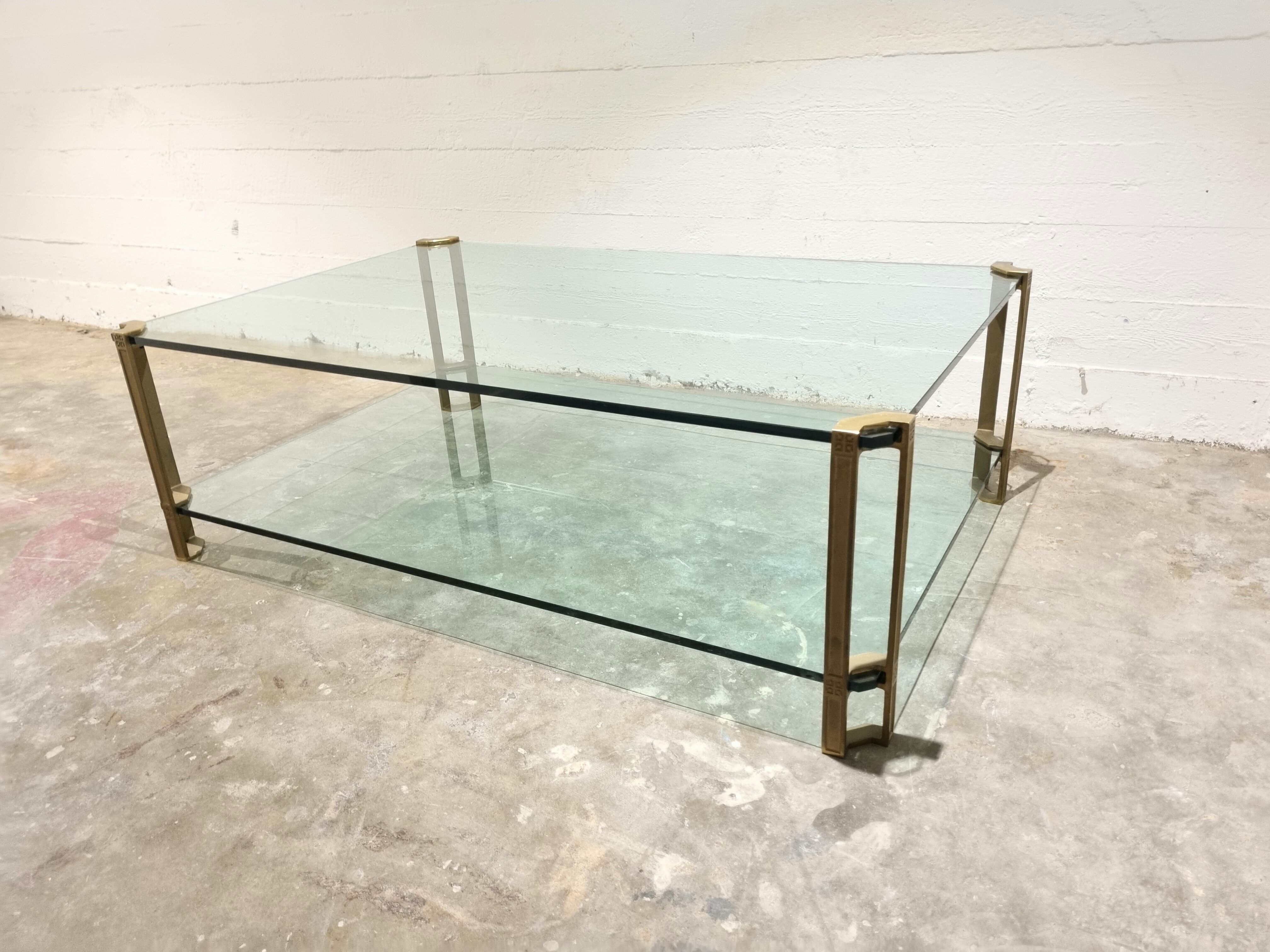 Vintage Brass and Glass Model T24 Coffee Table by Peter Ghyczy, 1970s