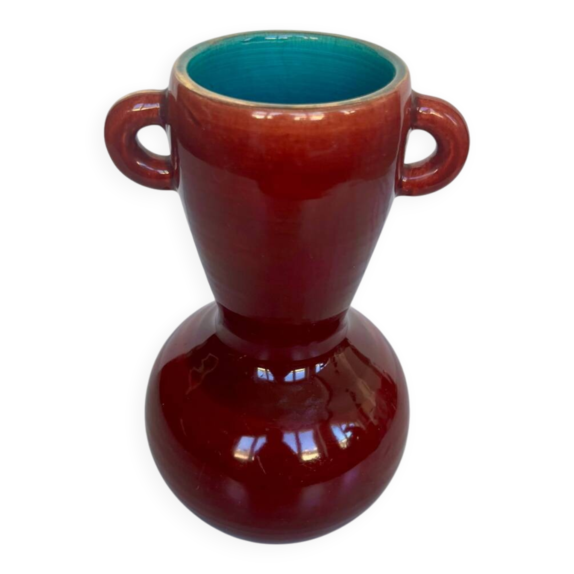 Vintage Accolay vase in red ceramic, double handle.