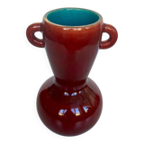 Vintage Accolay vase in red ceramic, double handle.