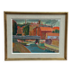 Huile sur toile originale suédoise – « Village » par Kerry Gado – Vintage et encadrée – 59 × 46 cm (23,2" × 18,1")