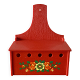 Red plastic onion or spice box with wood effect and floral decoration - EMSA - 1970