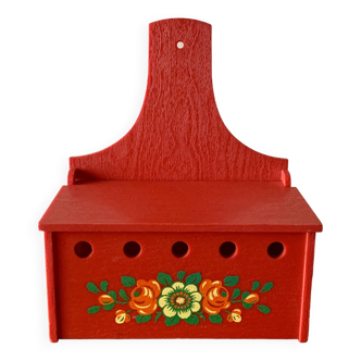 Red plastic onion or spice box with wood effect and floral decoration - EMSA - 1970