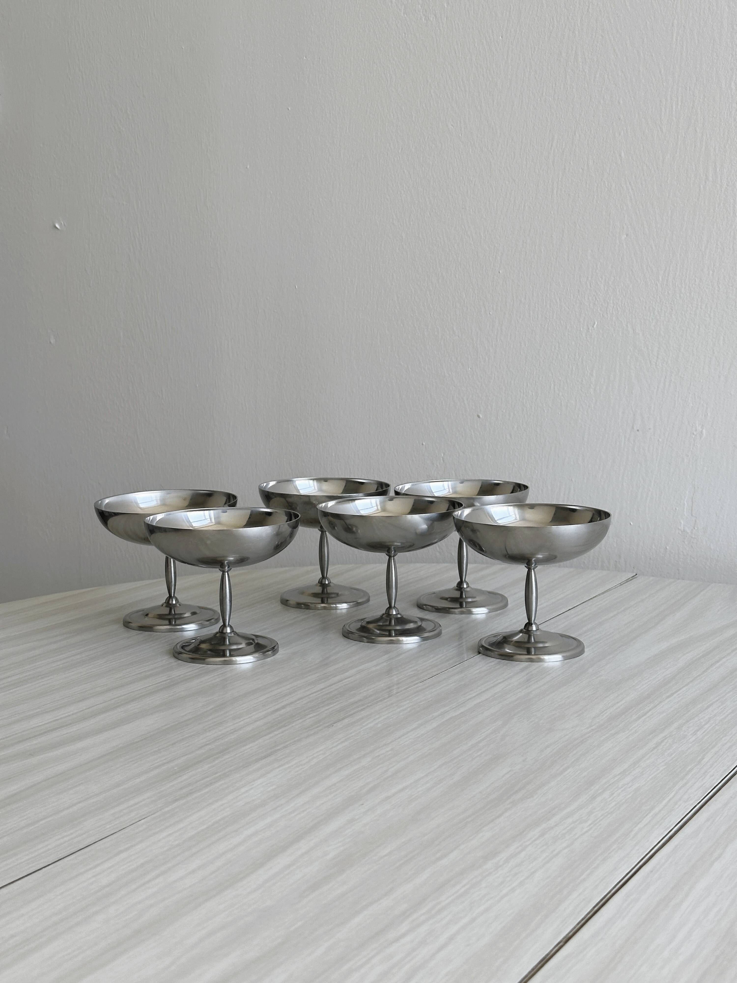 6 stainless steel dessert bowls