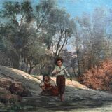 HST painting (19th/20th century) Children fishing in the undergrowth