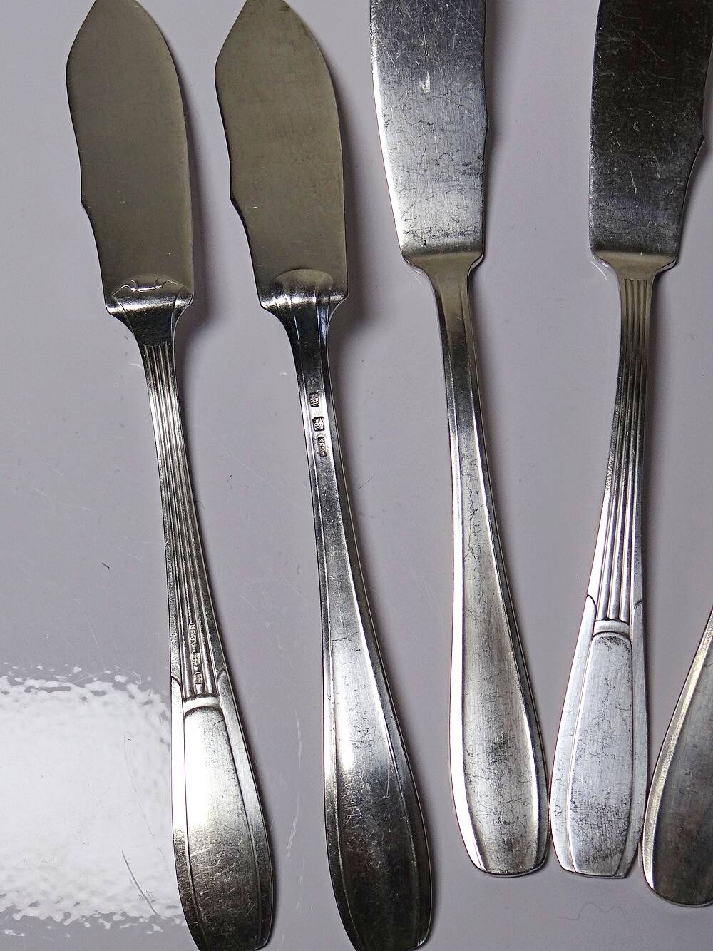 6 vintage/antique silver-plated fish knives in art deco style SFAM