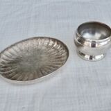 Silver cockerel with saucer