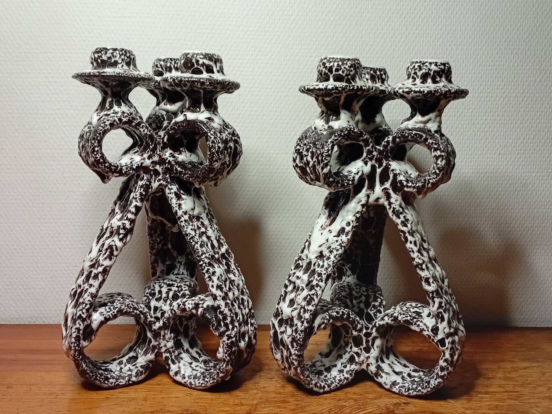Marius Giuge artist pottery Vallauris 2 candlesticks