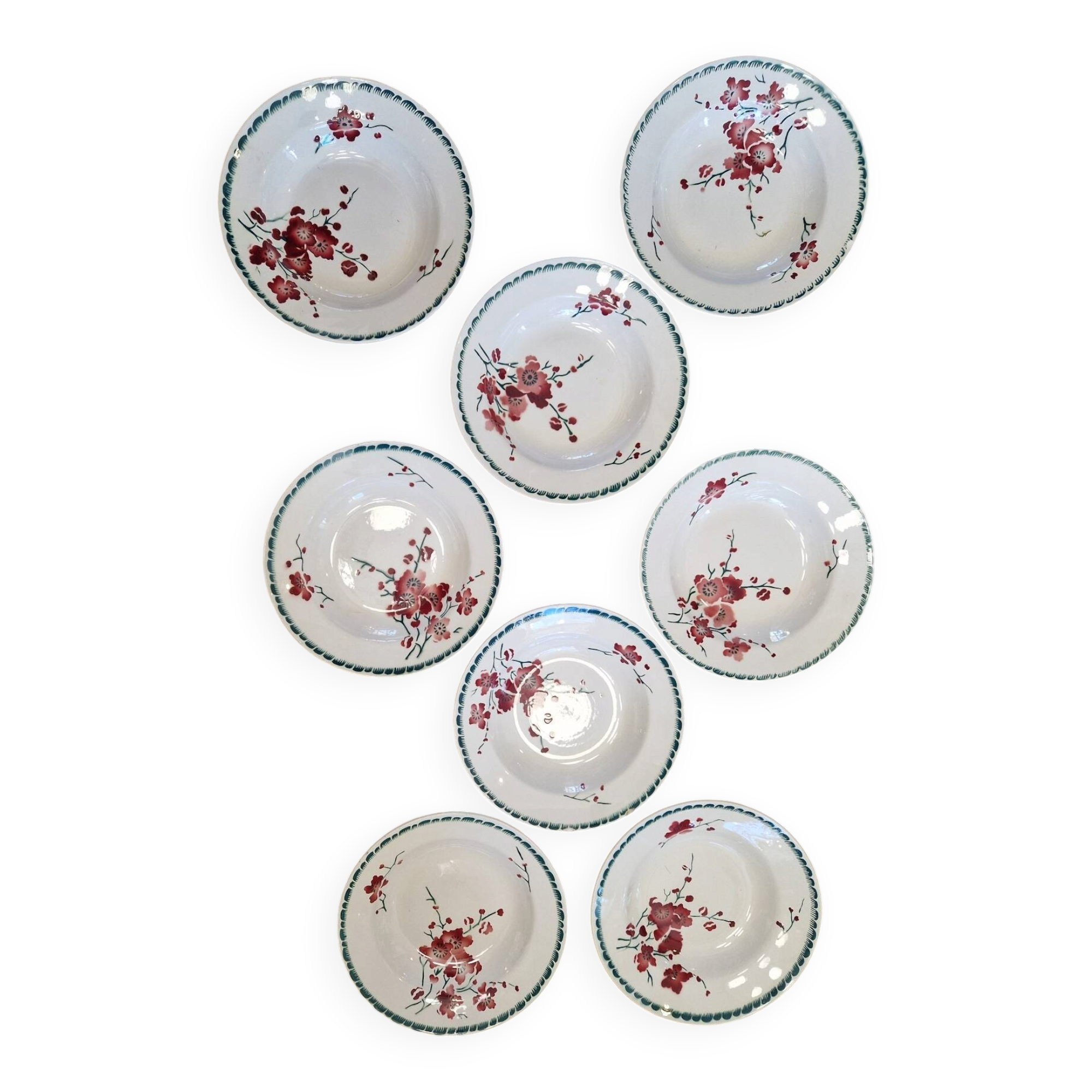 Set of 8 Deep Plates Cherry Blossom Badonviller
