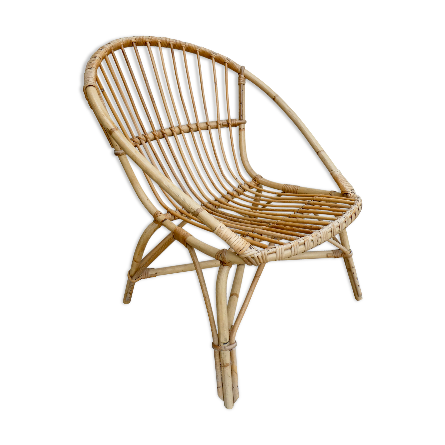 fauteuil corbeille en rotin années 70