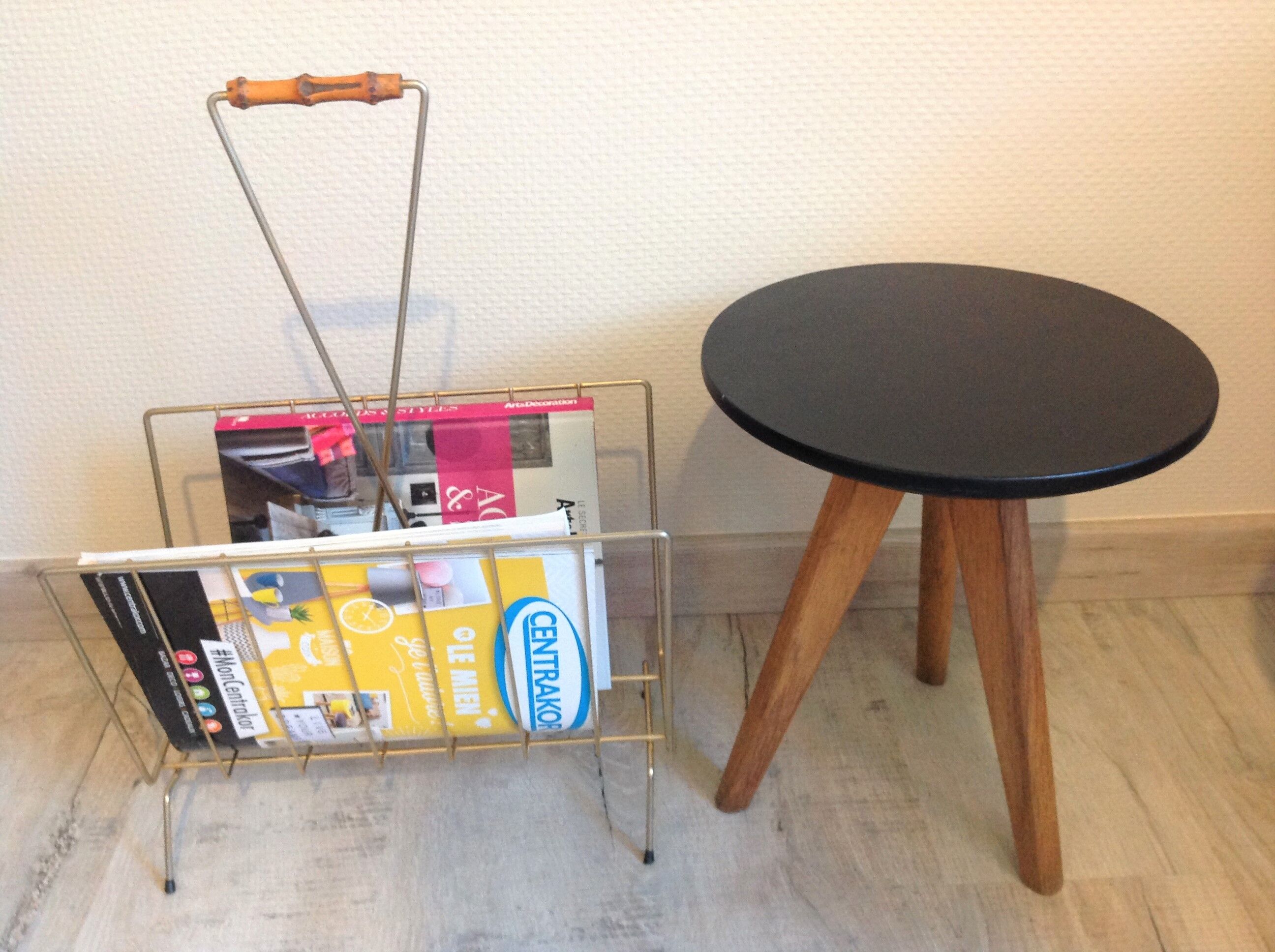 Vintage gold metal magazine door and bamboo handle / vintage 60s-70s