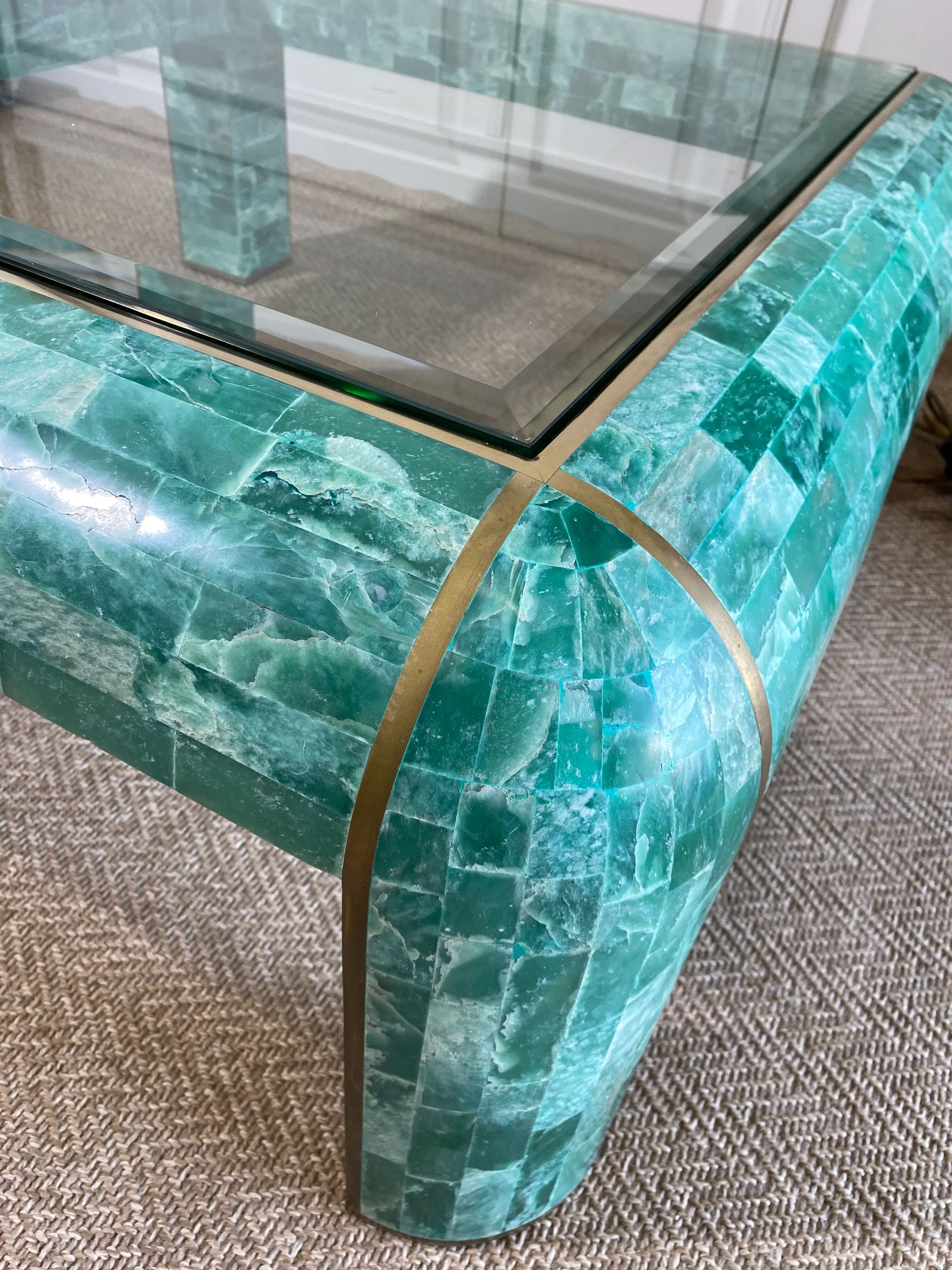 Coffee table in tessellated marble by Casa Bique 1970s Hollywood Regency (Karl Springer style)