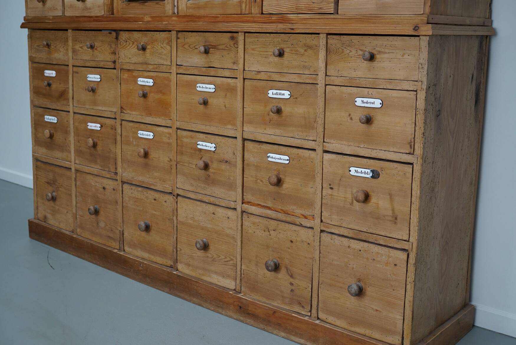 Large antique German pine apothecary cabinet / vitrine early 20th century