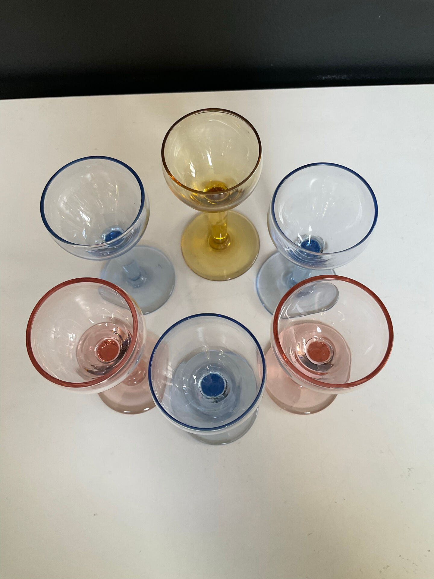 Set of 6 vintage coloured liqueur glasses