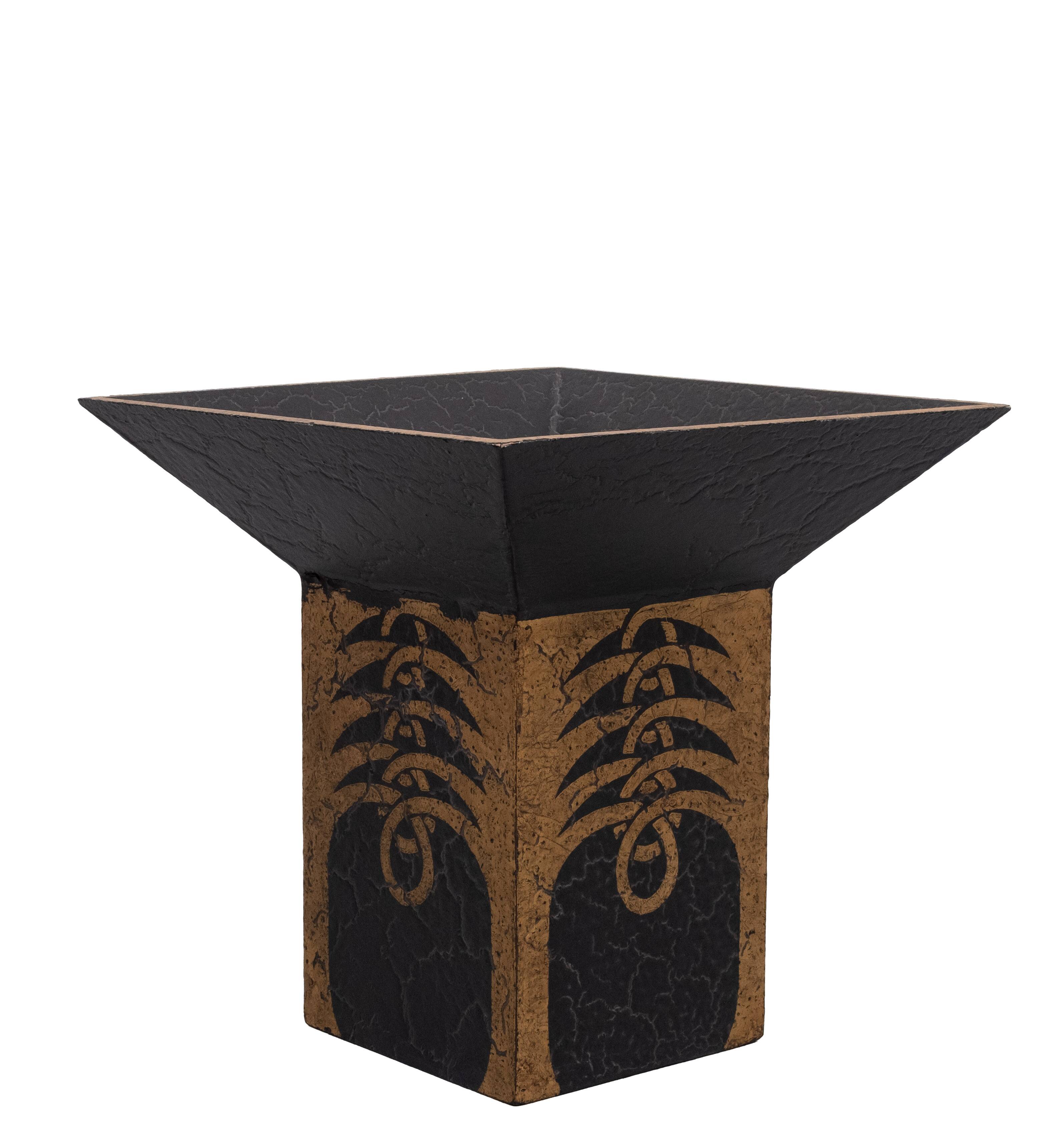 Gold on Black Art Deco Jardiniere with craquelure Japan