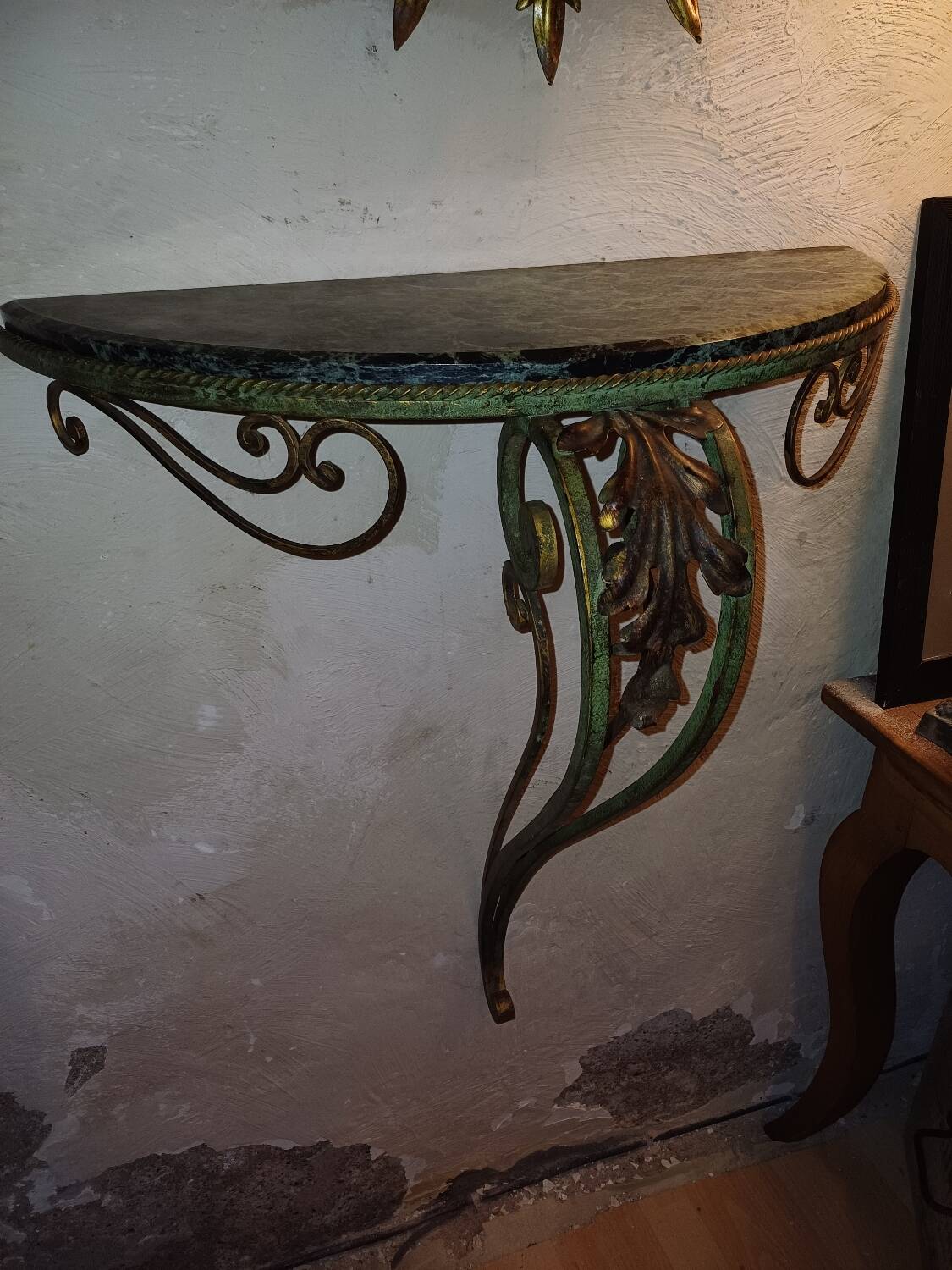 Wrought iron console, marble top 1940, 1950