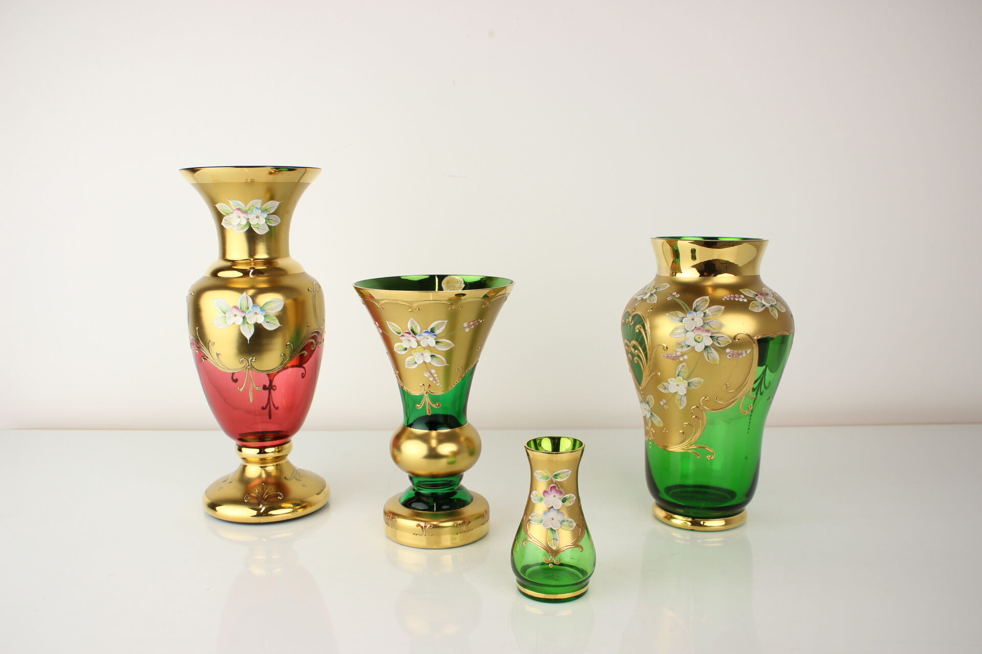 Bohemia glass vase, high enamel,gold,1950s, czechoslovakia