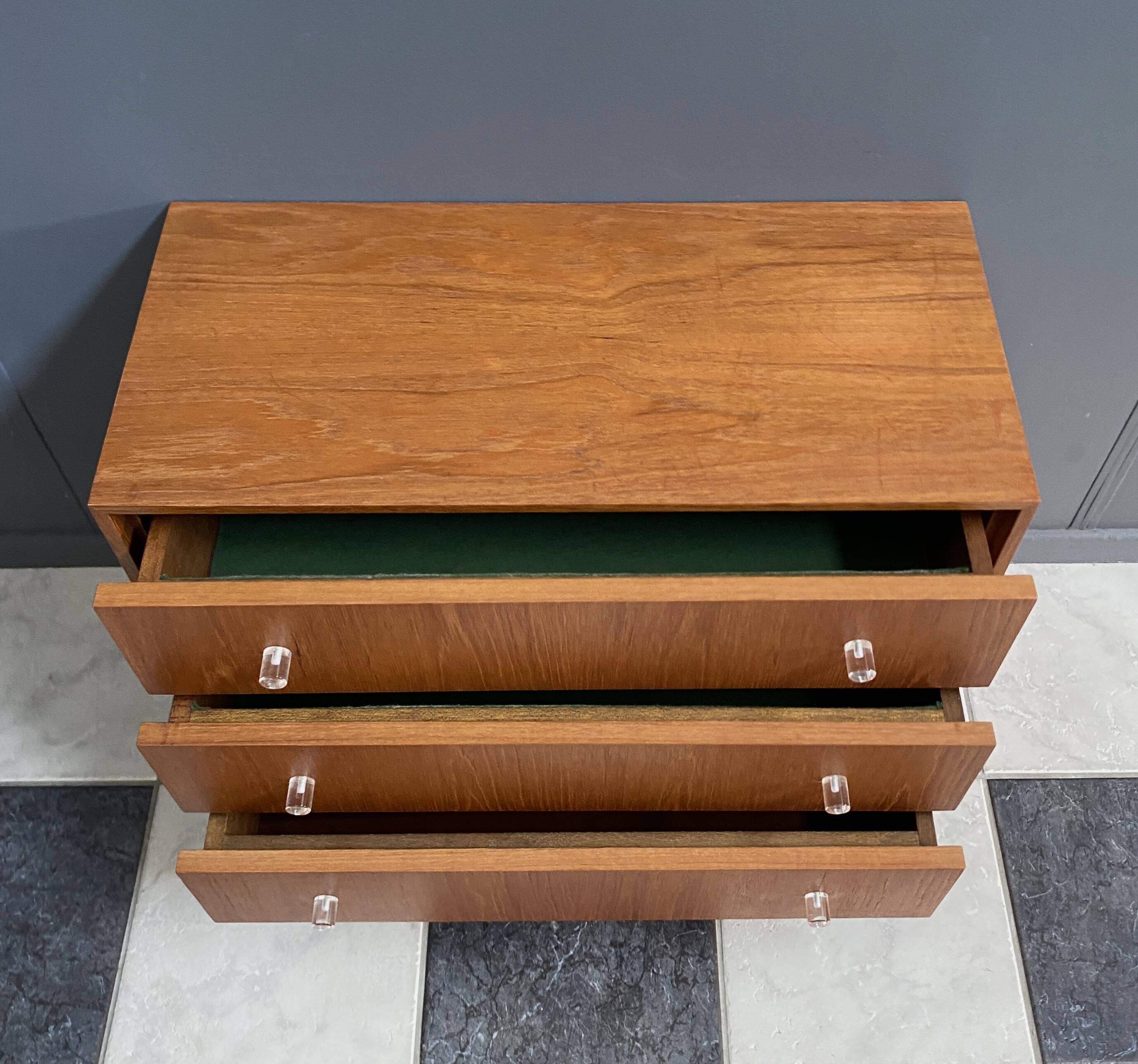 Teak chest of drawers 1970s with perspex handles