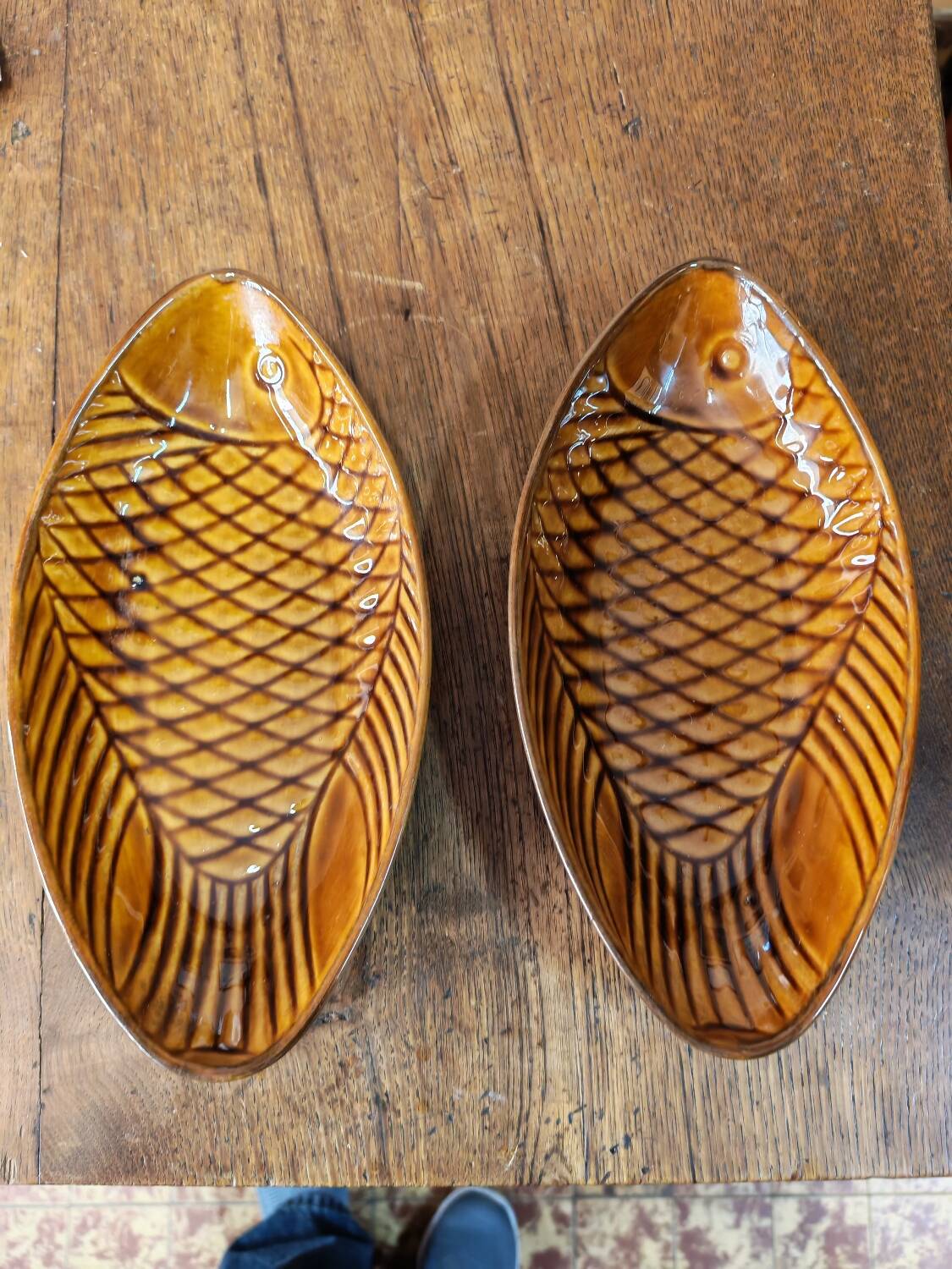 Pair of vintage Polish ceramic fish platters