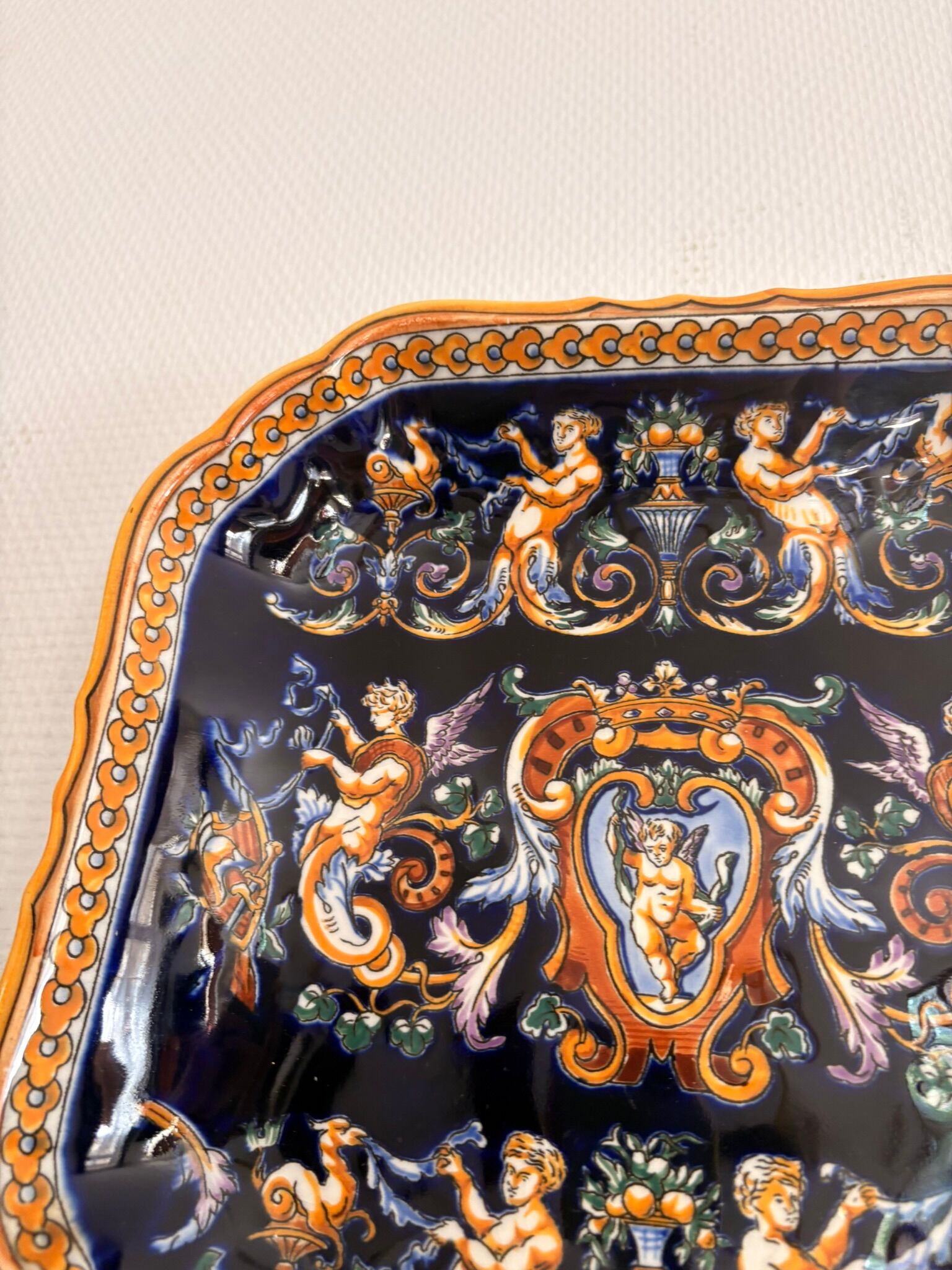 Old Plate Serving Salad Bowl Earthenware Gien Renaissance Angelot Model Made