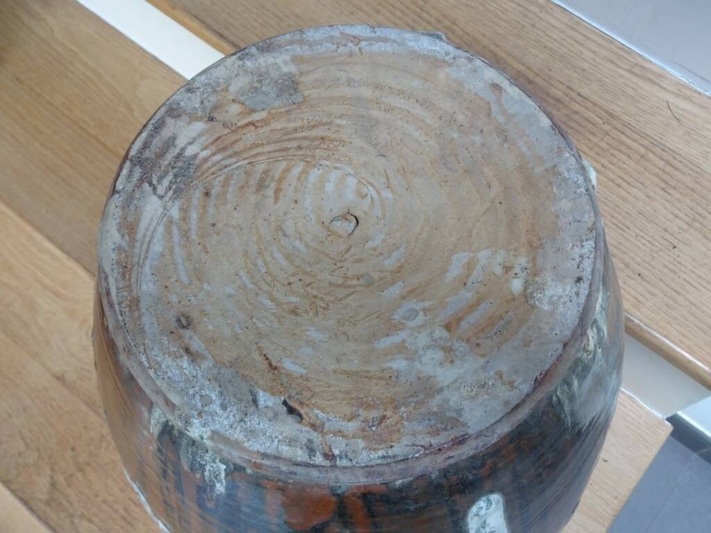 Très grand pot de jardin terre cuite glacurée 1970