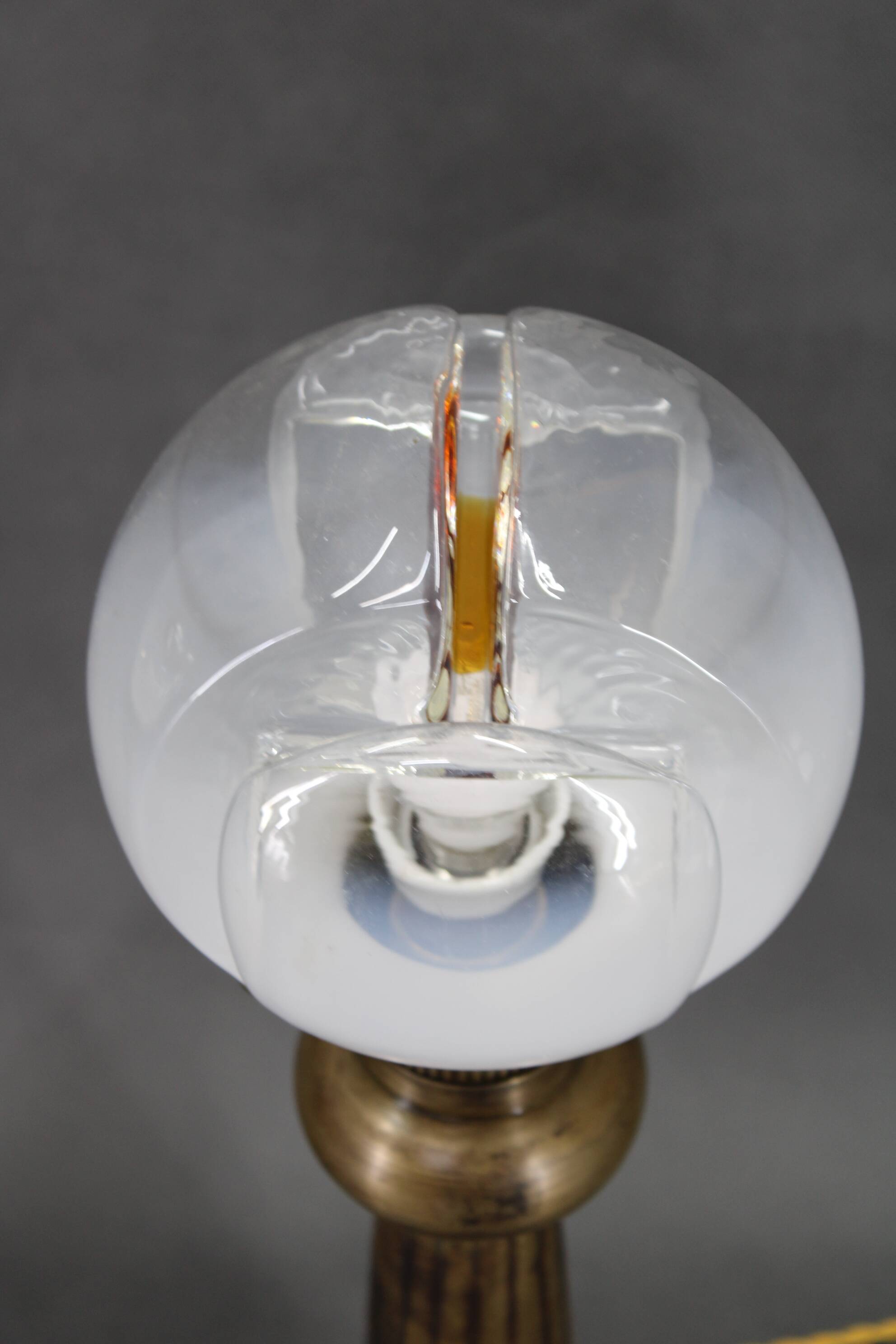 1940s Pair of Italian Restored Brass Table Lamps with Glass Shades