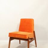 Papaya orange velvet mid century modern 1970s renovated armchair