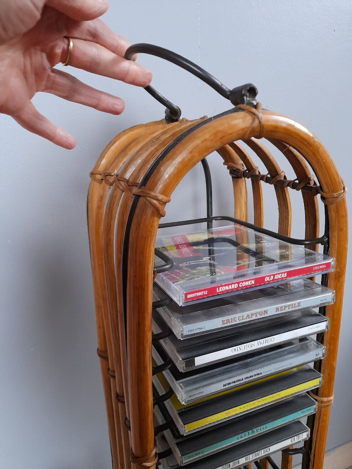 Column shelf range 24 CD metal and bamboo, 80s