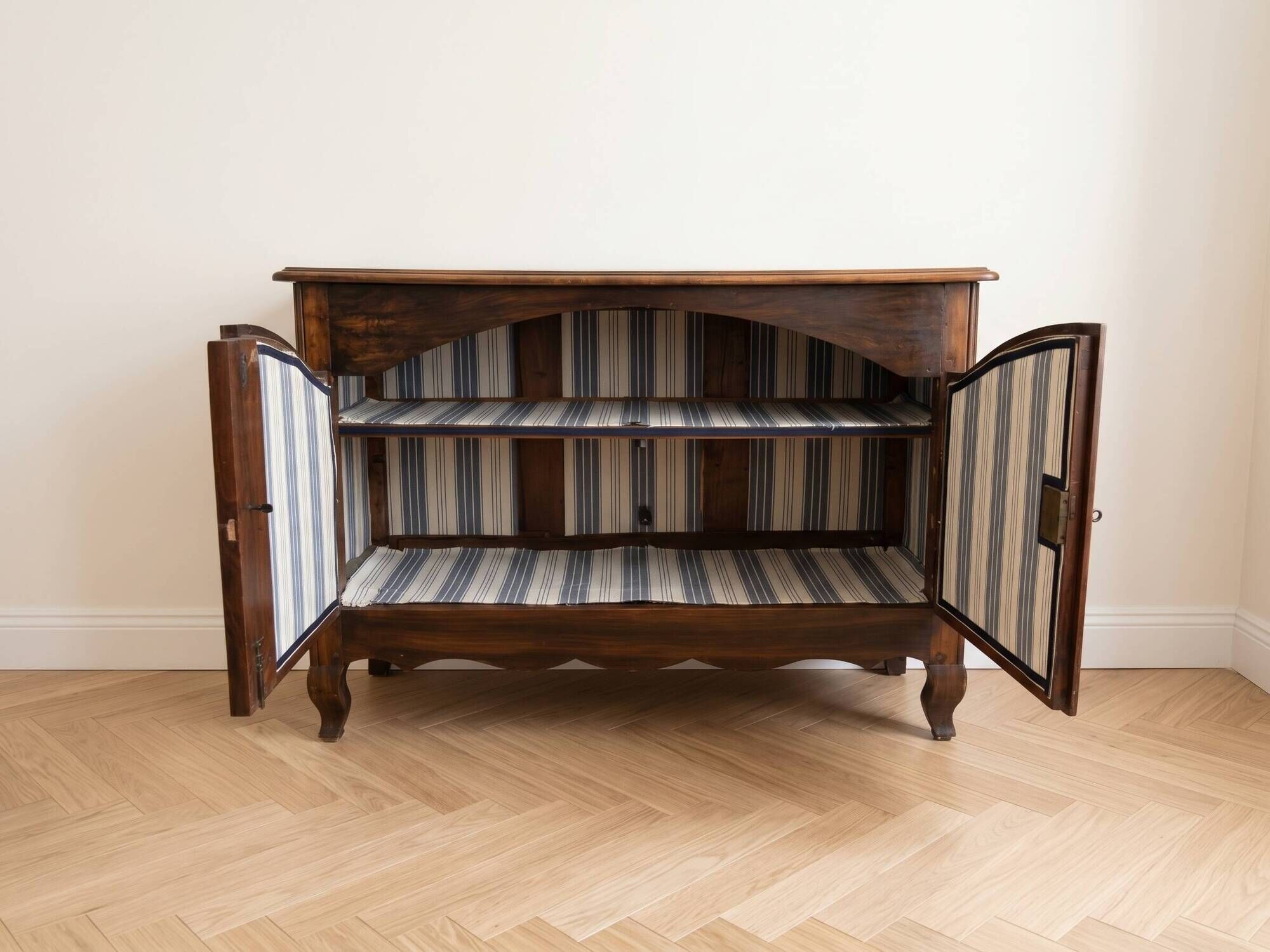 Antique storage furniture in walnut and walnut burl.