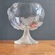 Vintage Frosted Glass Footed Bowl – Relief Decor of Pink Flowers