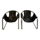 Pair of Orbita leather armchairs by Duncan & Dave Dickinson