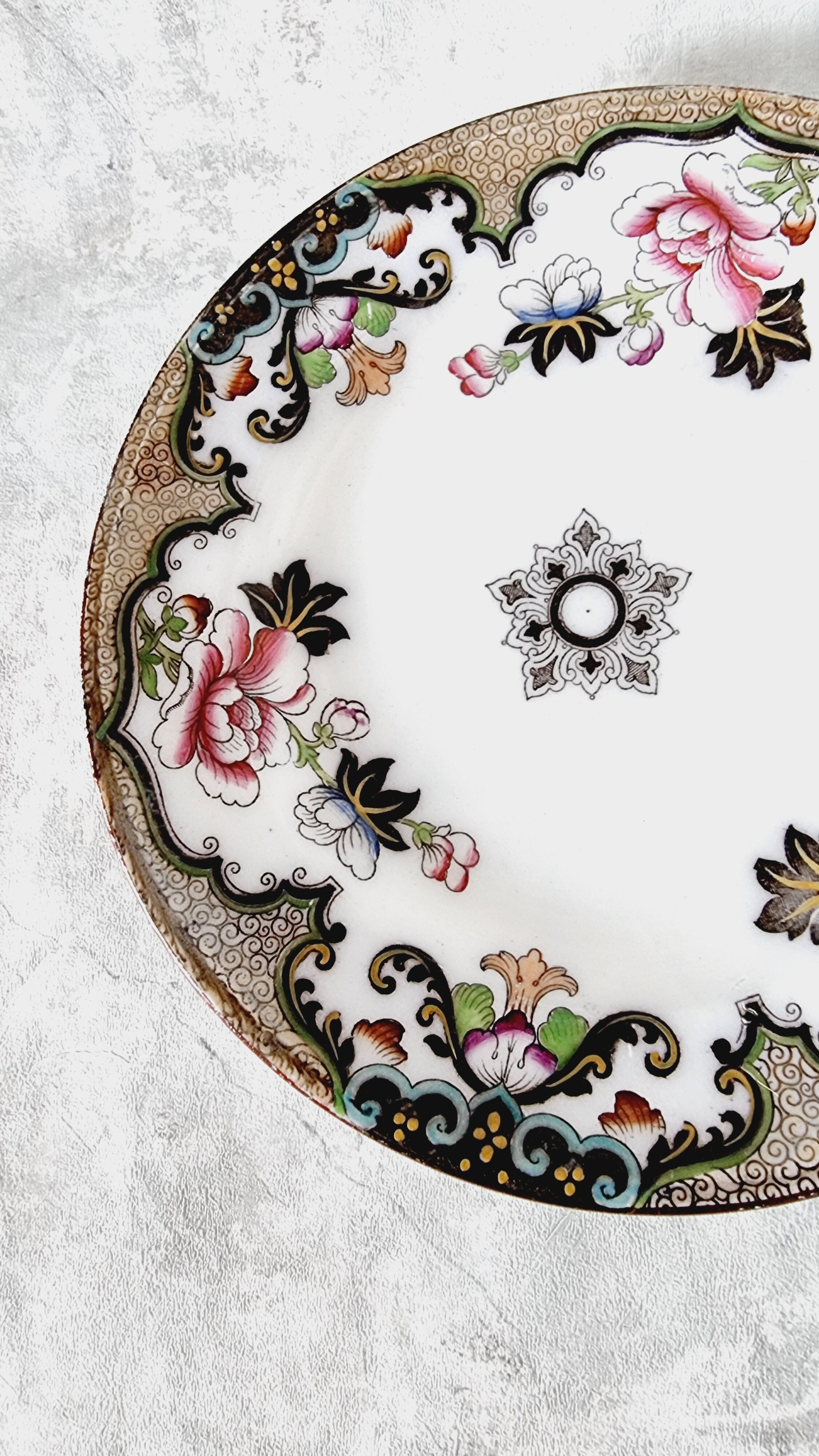 English Ceramic Plate Beech Hancock mod: Jeddo S.XIX Chinese Inspired Floral Patterns