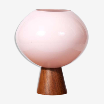 Philips table lamp in teak and pink glass
