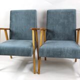 Set of 2 grey velvet armchairs, 1970s