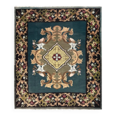 Tapis Kilim vert sarcelle fait à la main, tapis oriental, tapis carré de Moldavie.