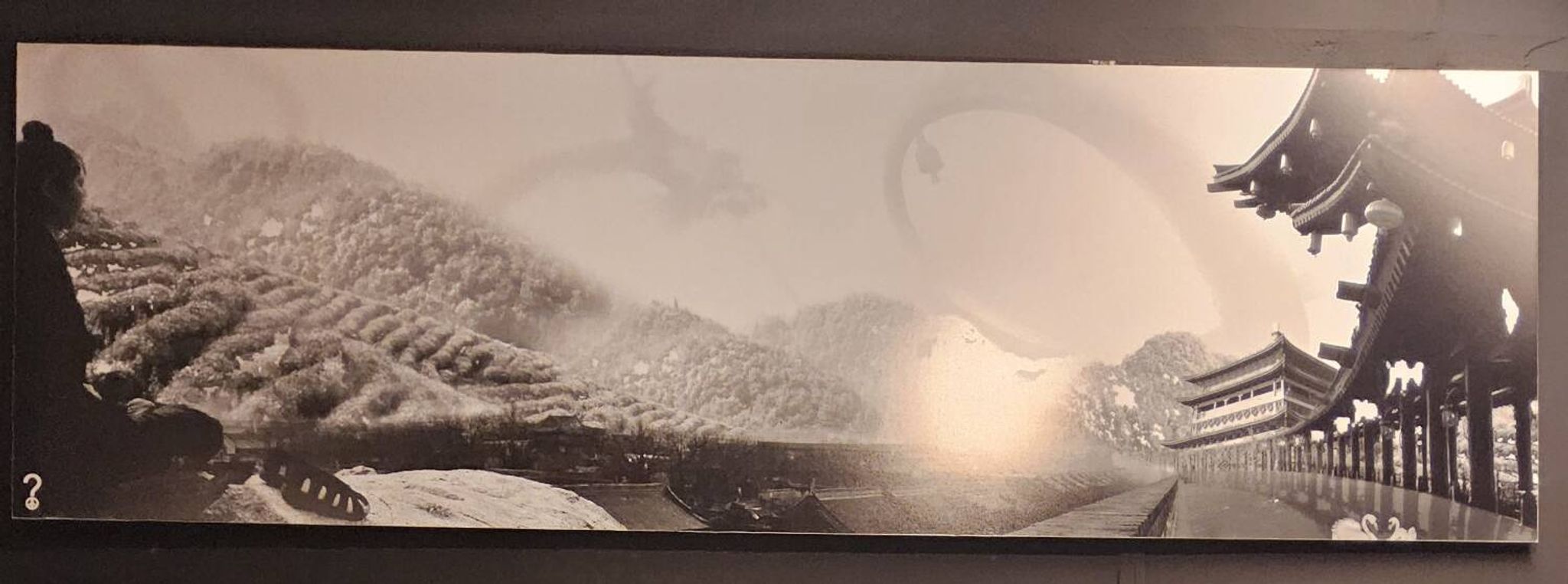 Large black and white artworks / photo collage (160x50) temple