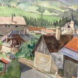 Watercolor mountain landscape