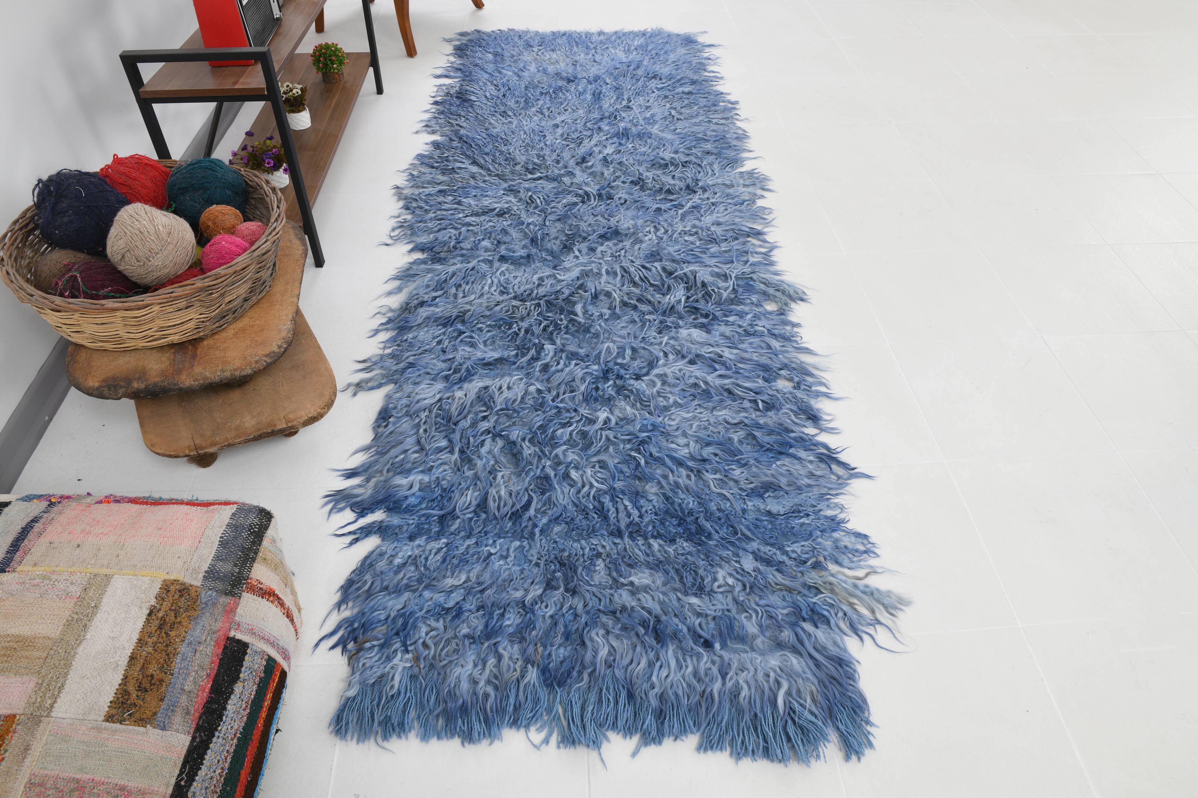 3x9 blue vintage runner rug 85x290cm