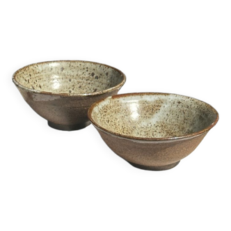Duo of ceramic bowls interior glazed exterior matt raw earth