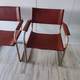 Chaises fauteuils B34 cuir cognac et dorure