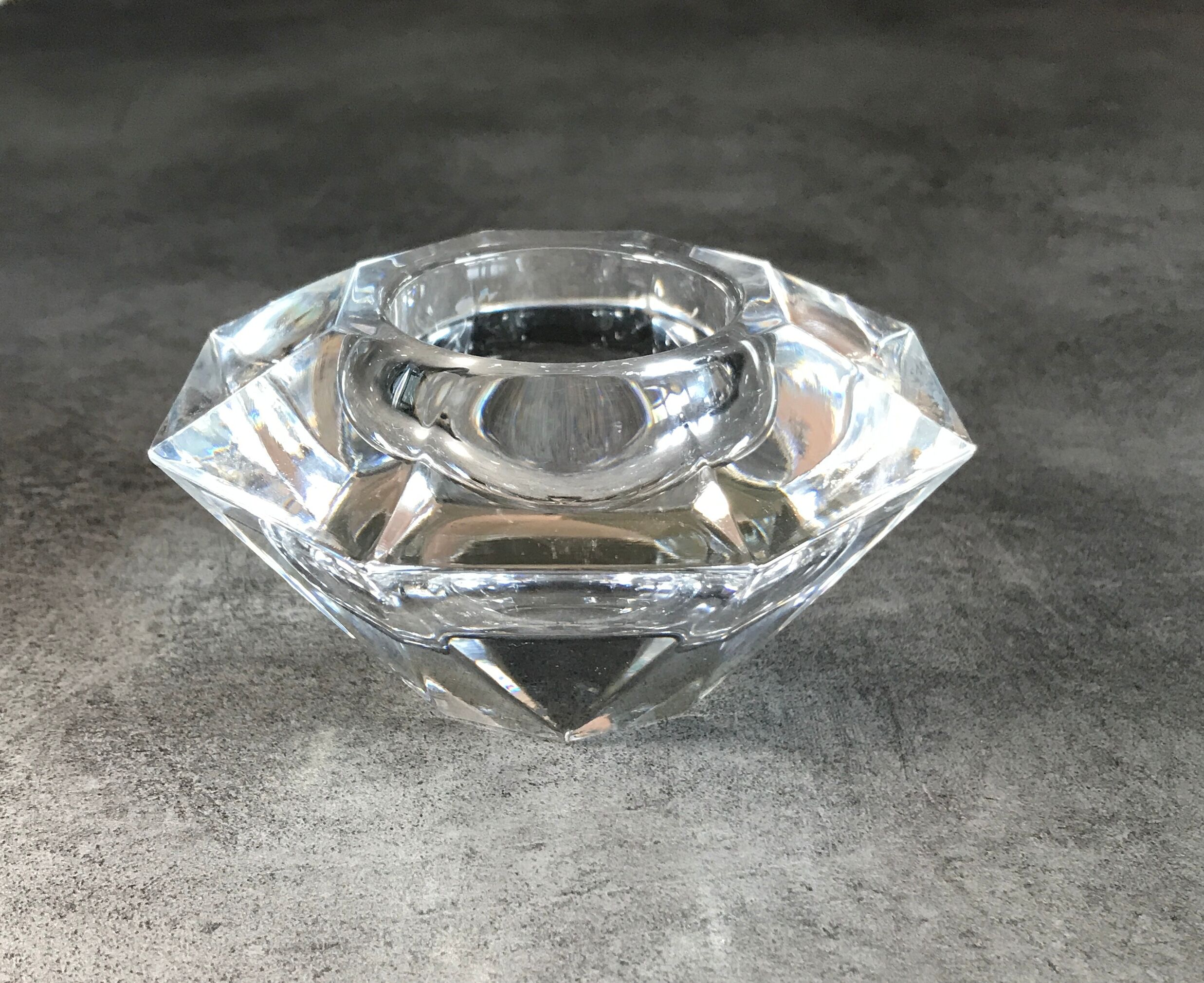 Glass table candle holder or crystal cast faceted diamond shape