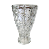 Vintage design vase in crystal. faceted patterns, braces. flared neck