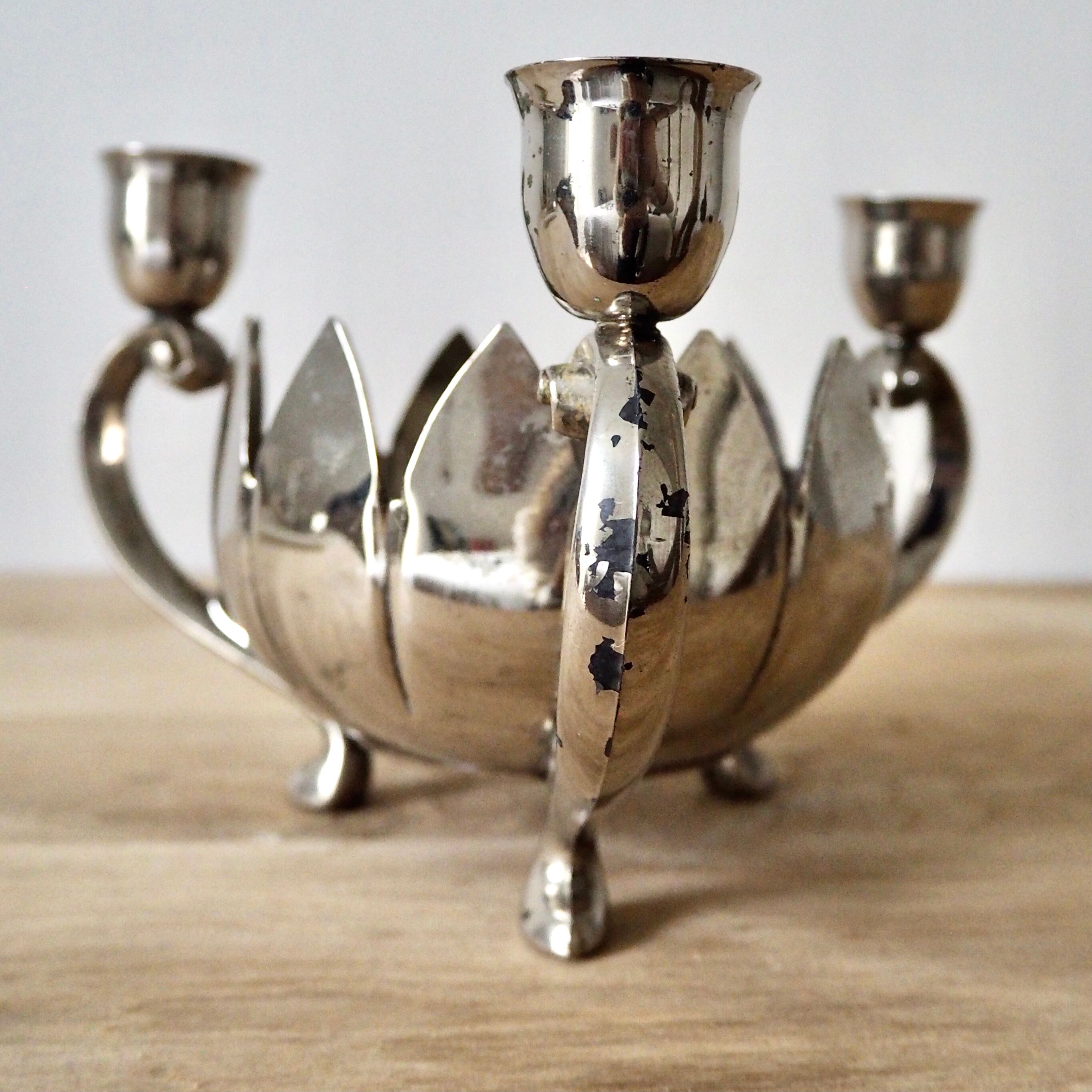 Triple silver plated candle holder