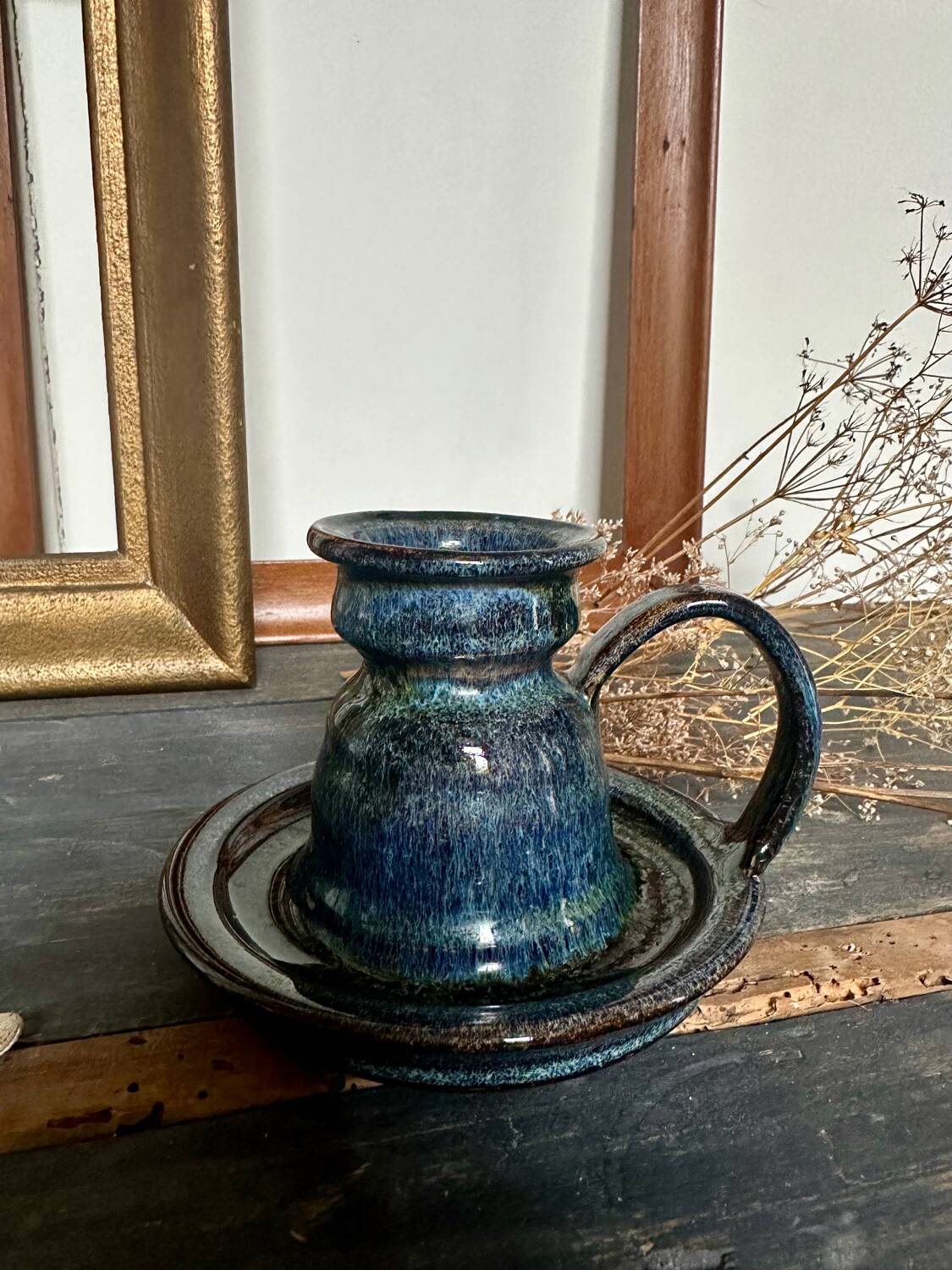 Enameled stoneware candle holder