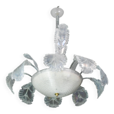 Chandelier de luxe Barovier & Toso, verre Pulegoso de Murano, années 1950.